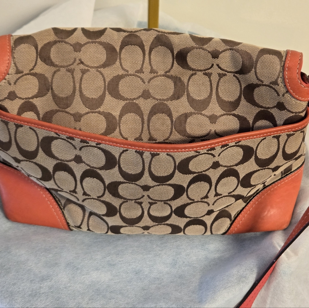 Coach Tan with Red Leather Trim, Y2K, Adjustable Strap Purse - Picture 7 of 17